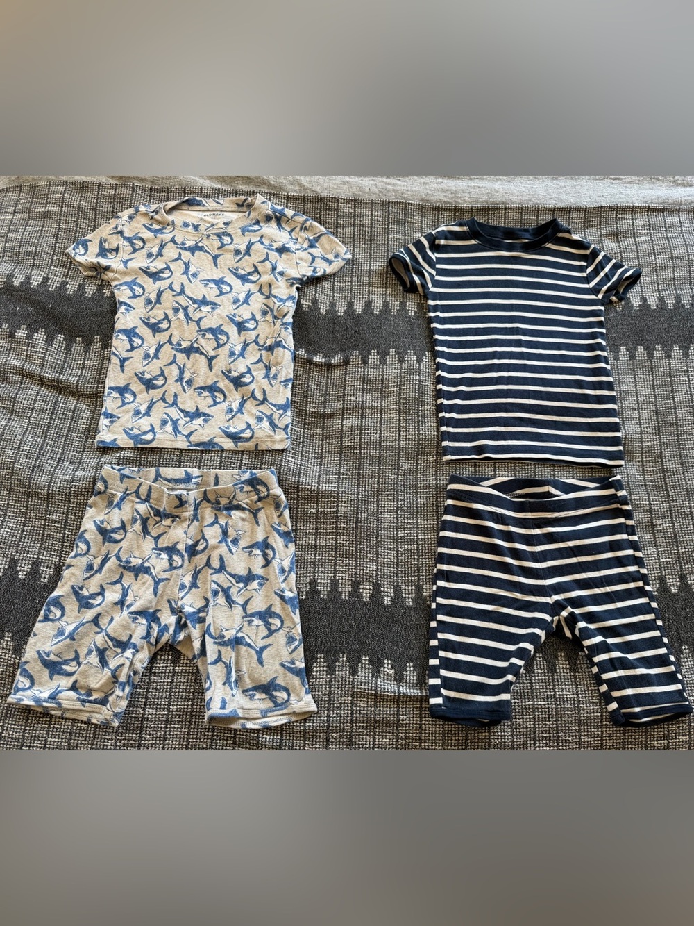 Toddler Shark Print and Navy Stripe Pajama Sets